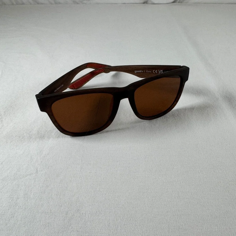 goodr Men's Brown Woodgrain Polarized Just Knock It On Sunglasses